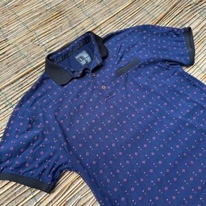 Mens Polo Shirt Size Large Diamond Print Summer Travel Vacation Golf Resortwear‎